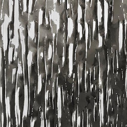 Abstract black and white artwork featuring vertical dripping or streaking patterns that resemble paint runs or water stains cascading downward across the entire surface.