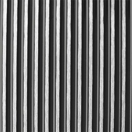 Vertical black and white stripes of varying widths create a barcode-like pattern against a gray background.
