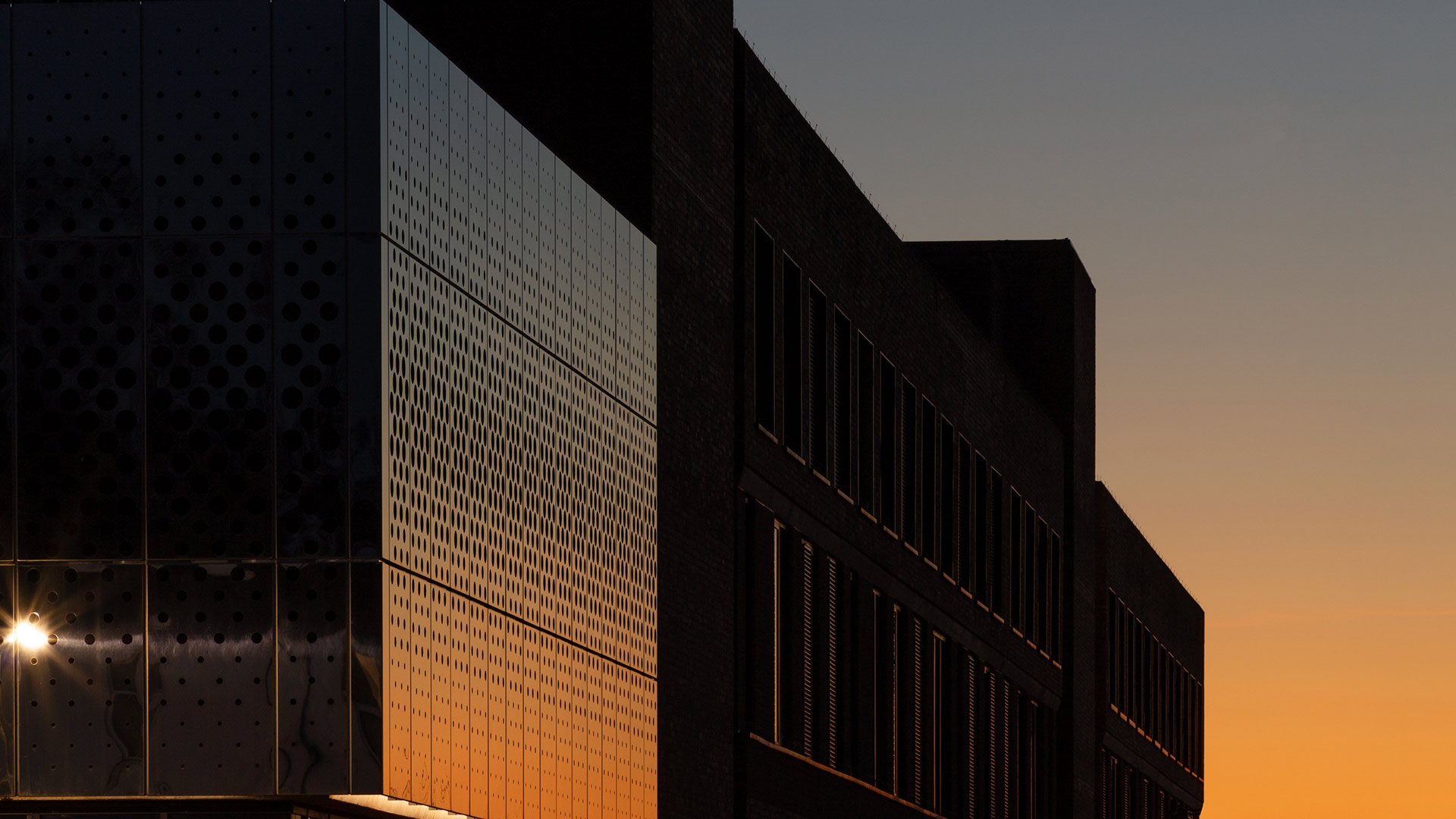 Steel cladding at night