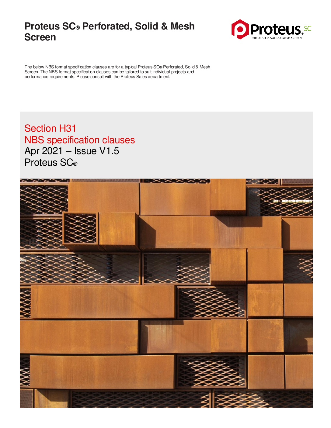 H31 Specification_Proteus SC System_Issue V1 Cover